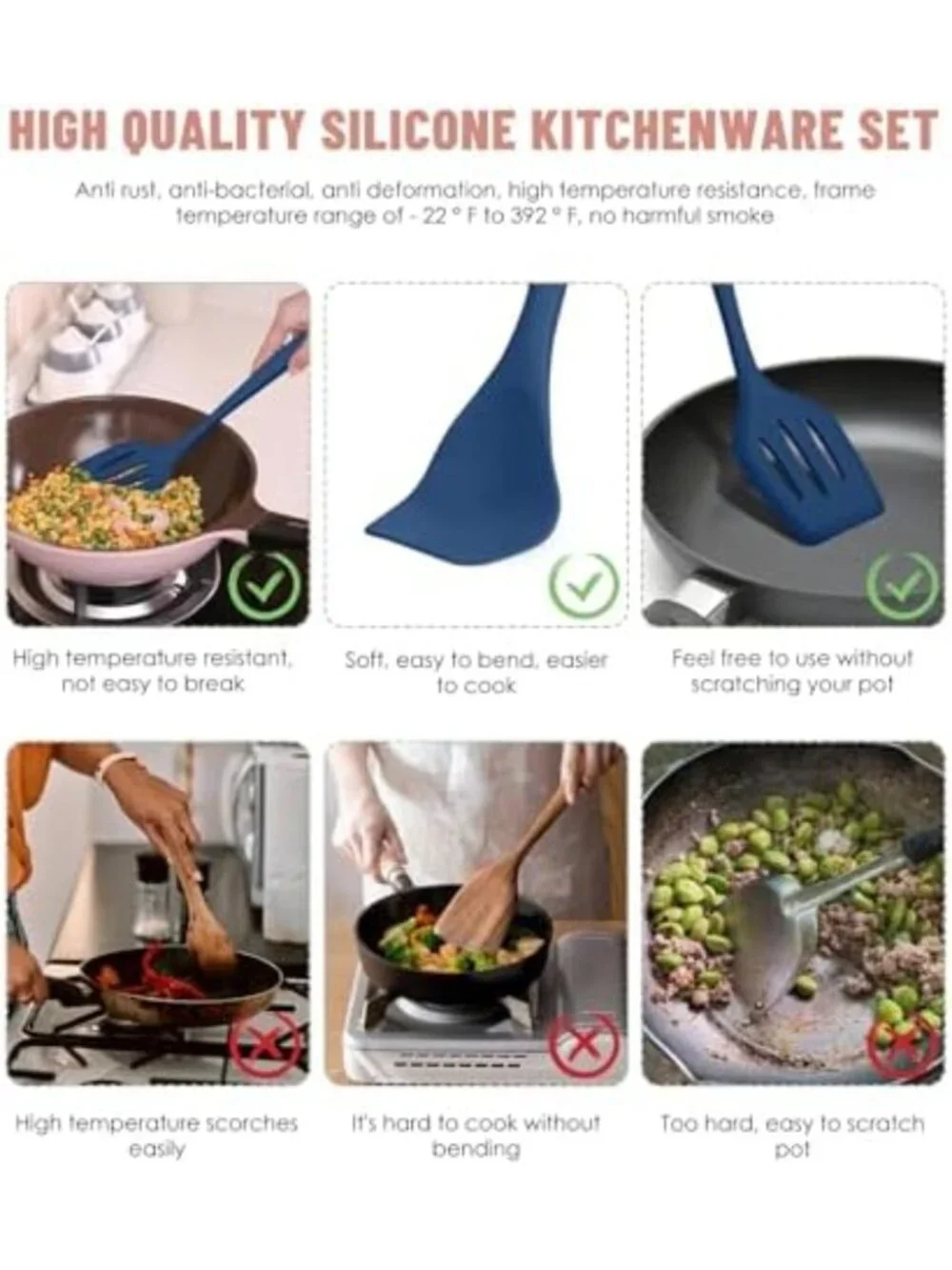 12-Piece Silicone Kitchen Utensils Set - Heat-Resistant, Non-Stick Cooking Tools